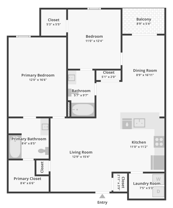 2-Bedroom Floorplan B-1